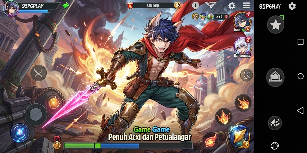 Tampilan gameplay 95PGPLAY dengan karakter anime yang dinamis.