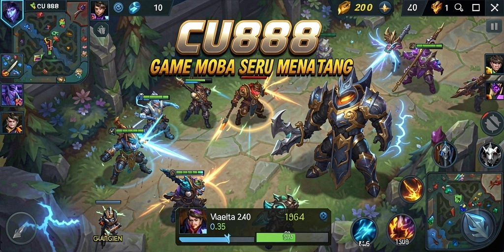 Screenshot gameplay CU888 yang menampilkan aksi MOBA yang intens.
