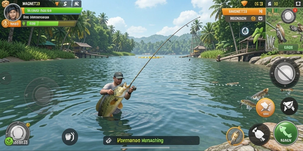 Screenshot gameplay MAGNET33 menampilkan aktivitas memancing yang seru.