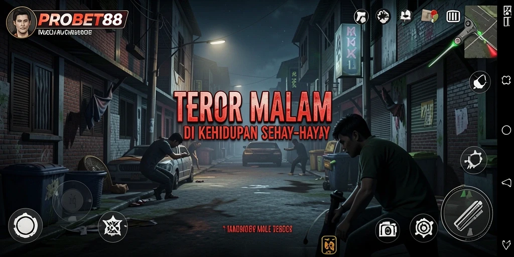 Screenshot gameplay PROBET88 menampilkan adegan horor yang mencekam.