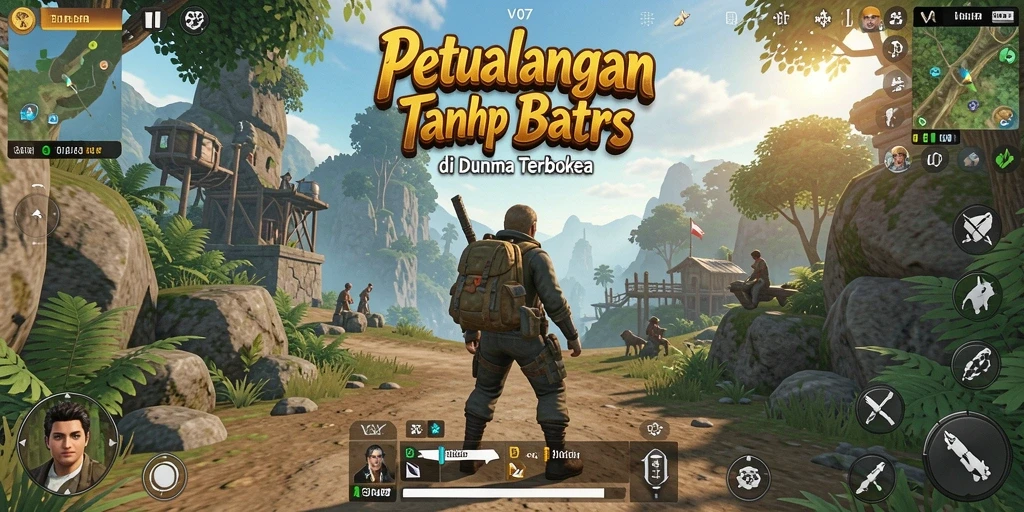 Tangkapan layar V07 menunjukkan pengalaman eksplorasi dunia terbuka yang epik.