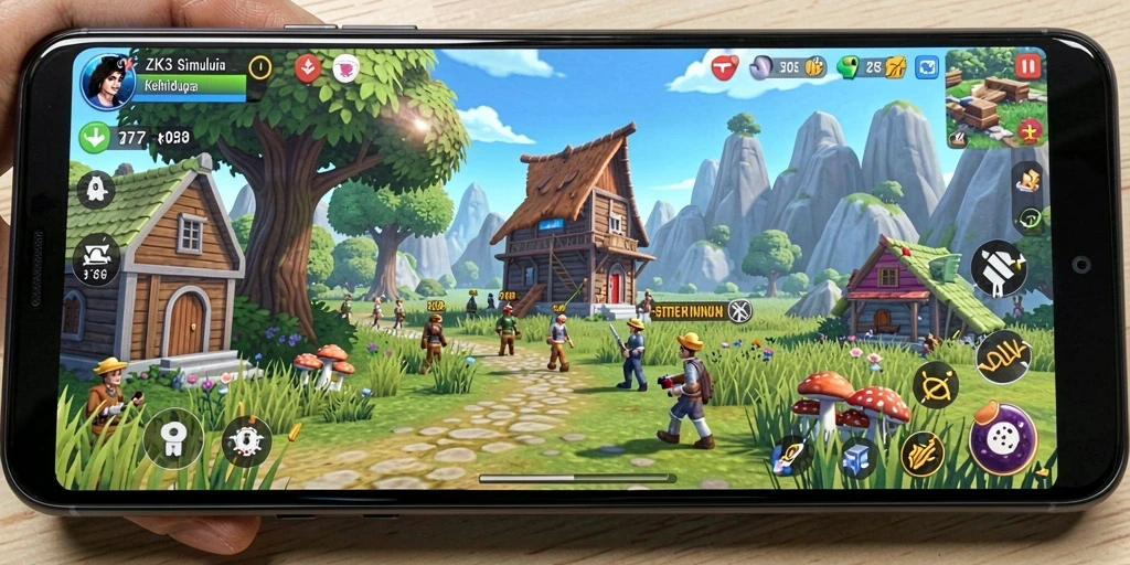 Tampilan gameplay ZK3 yang menggambarkan simulasi kehidupan yang menarik.